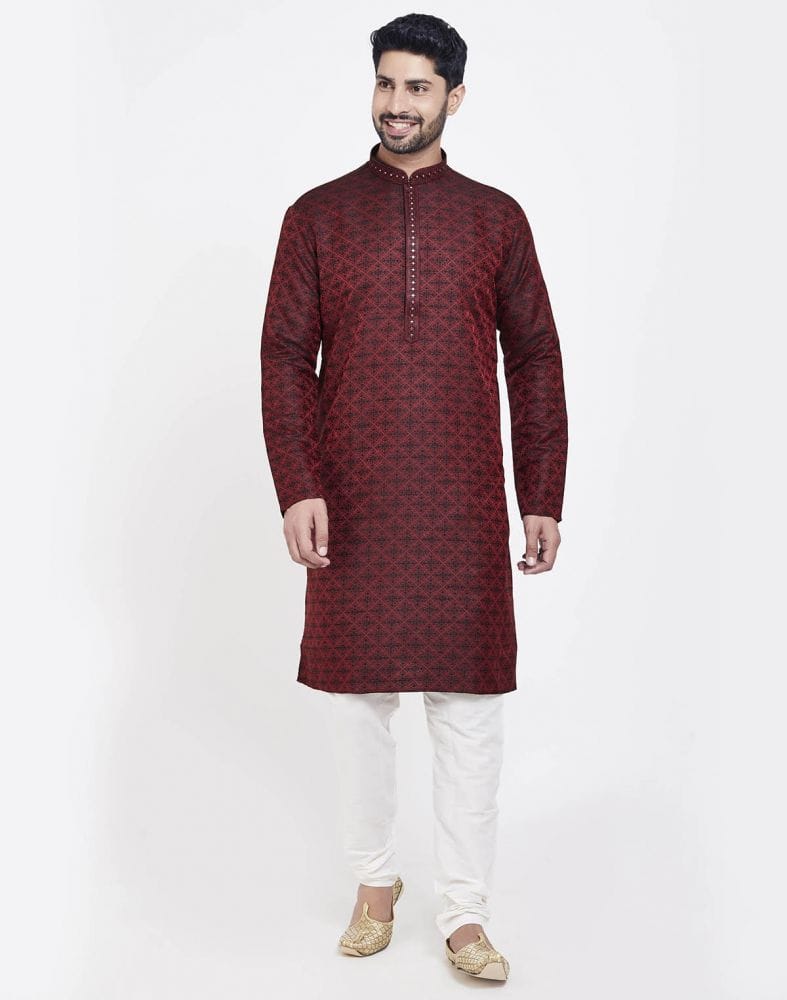 Red Perfect And Stylish Brocade Kurta Pajama Set