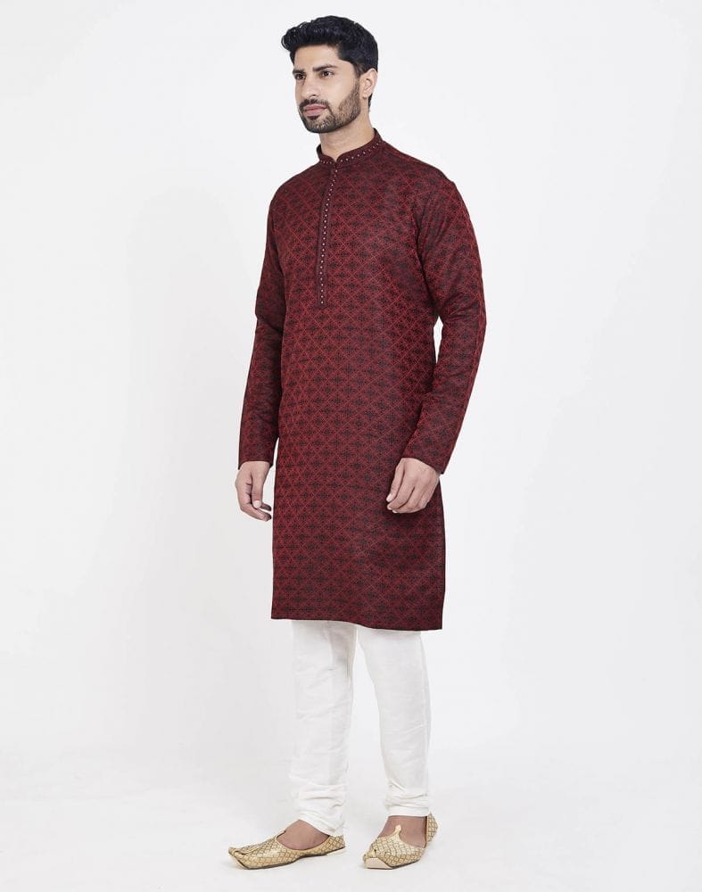 Red Perfect And Stylish Brocade Kurta Pajama Set