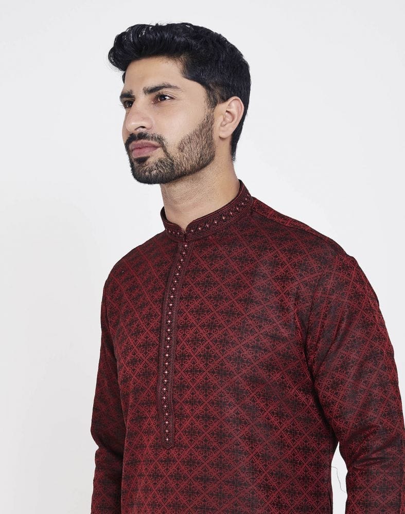 Red Perfect And Stylish Brocade Kurta Pajama Set