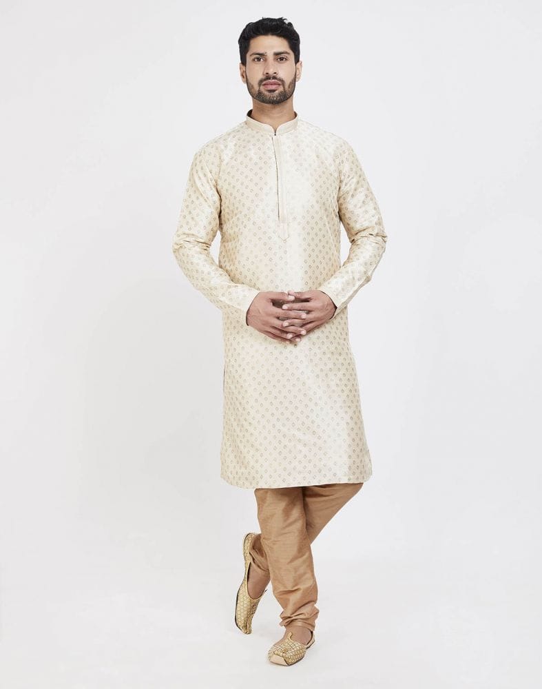 Cream Art Silk Booties Design Kurta Pajama