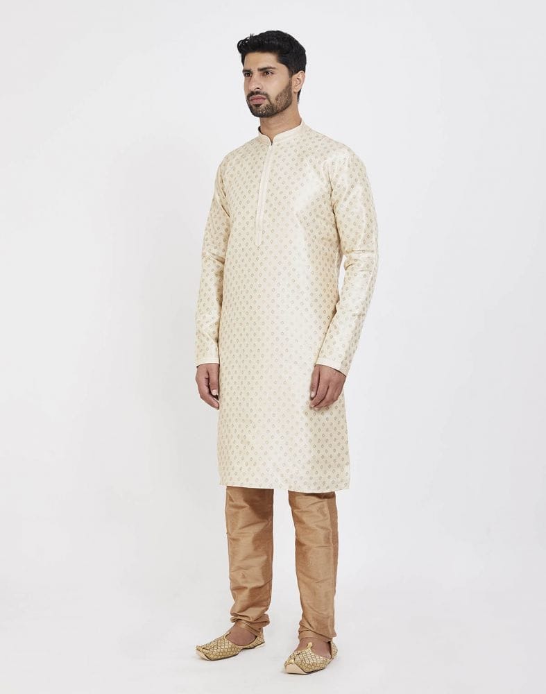 Cream Art Silk Booties Design Kurta Pajama