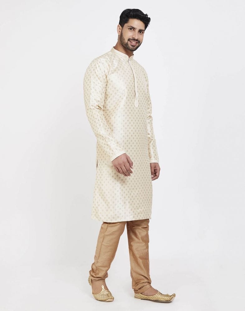 Collection of Cream Art Silk Booties Design Kurta Pajama in a gallery layout