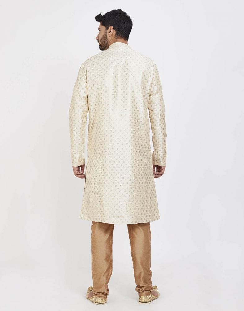 Cream Art Silk Booties Design Kurta Pajama