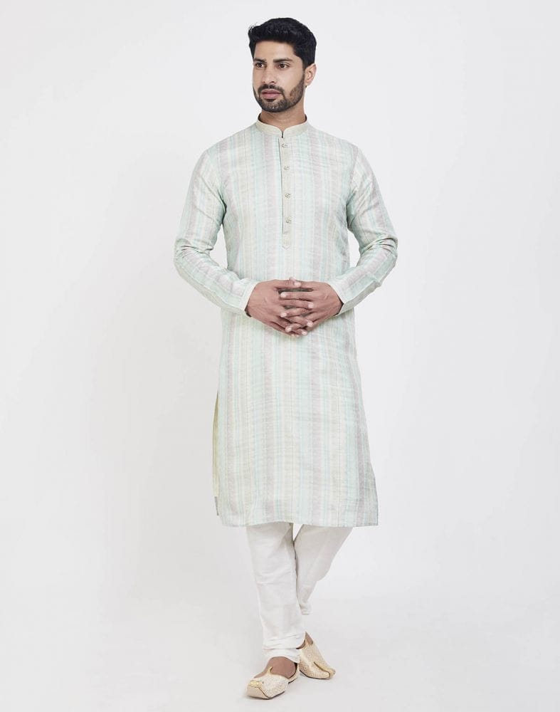 Collection of Light Green Soft Silk Stylish Kurta Pajama in a gallery layout