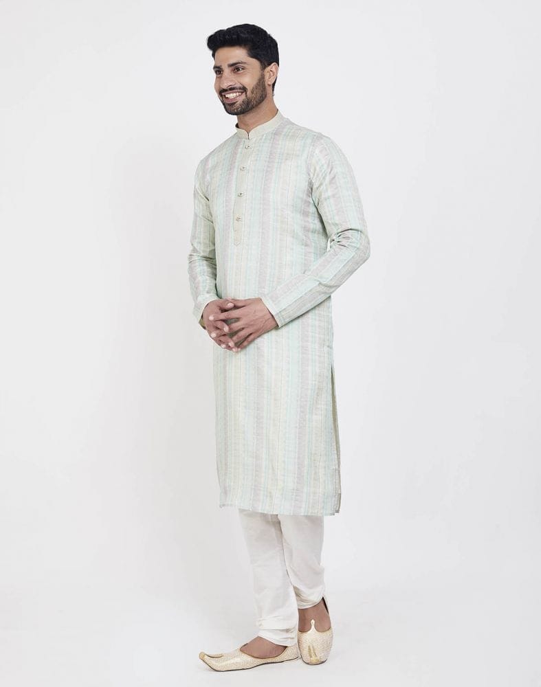 Collection of Light Green Soft Silk Stylish Kurta Pajama in a gallery layout