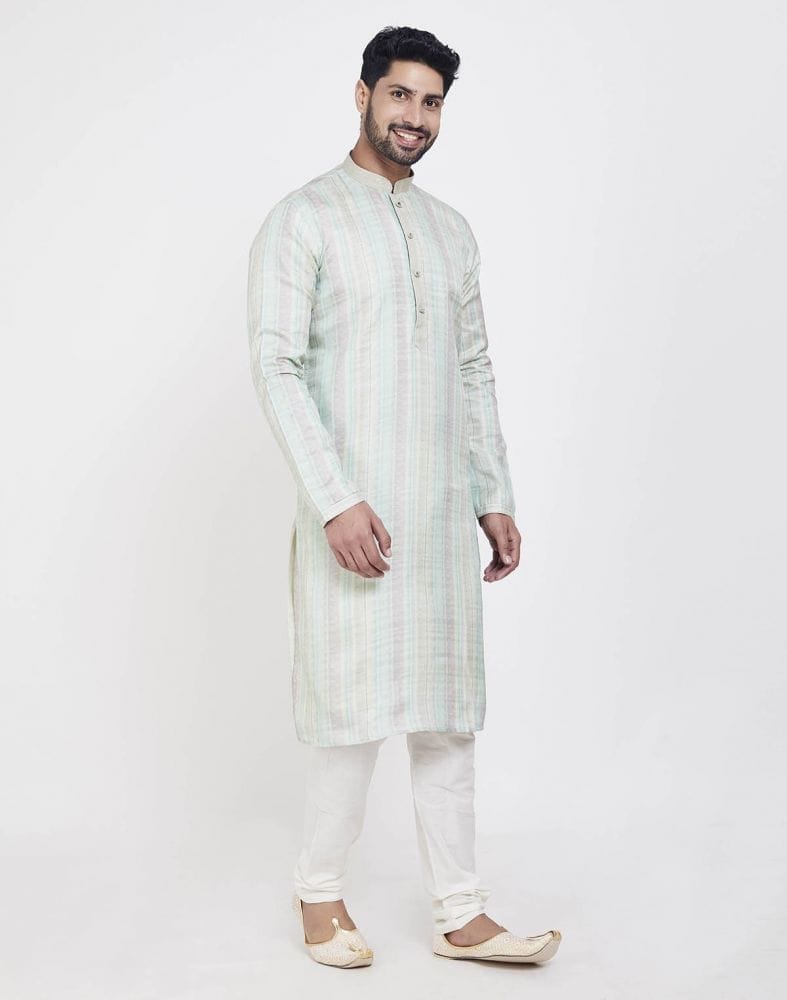 Collection of Light Green Soft Silk Stylish Kurta Pajama in a gallery layout