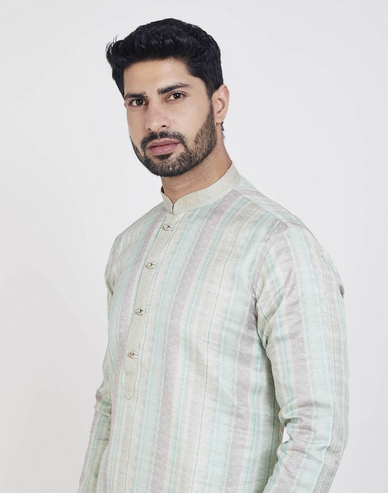 Collection of Light Green Soft Silk Stylish Kurta Pajama in a gallery layout