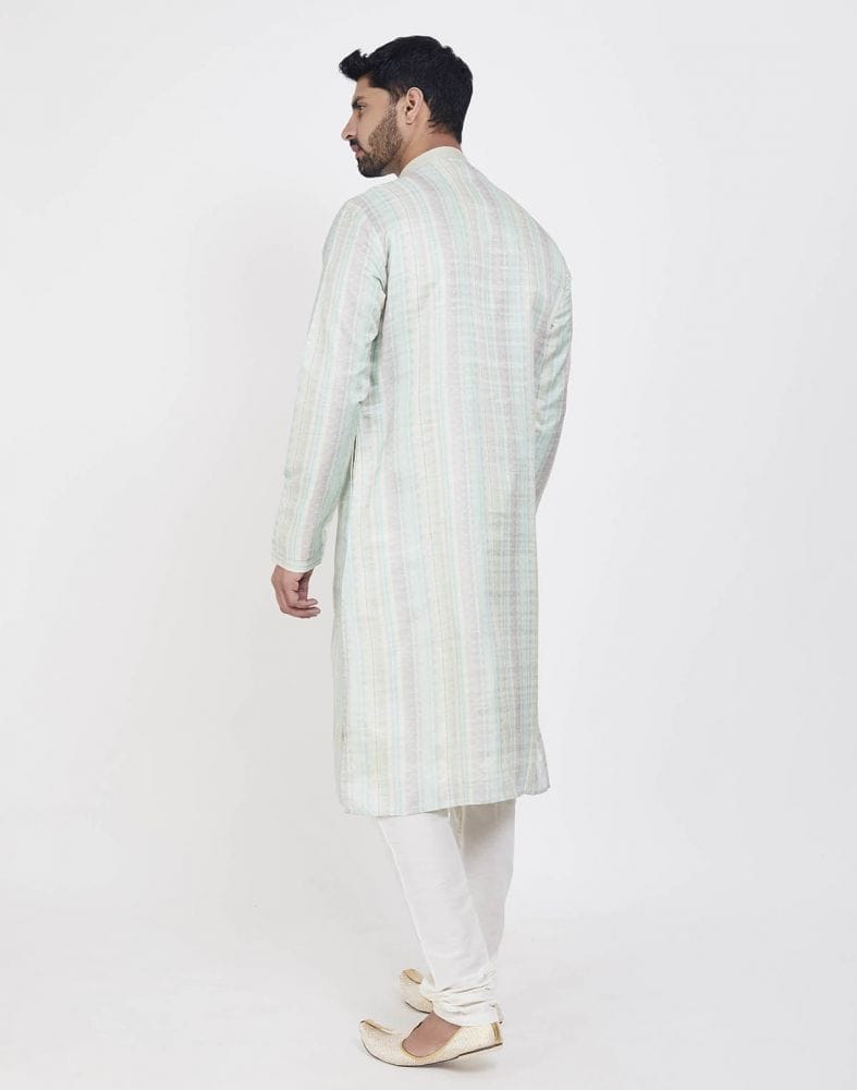 Collection of Light Green Soft Silk Stylish Kurta Pajama in a gallery layout