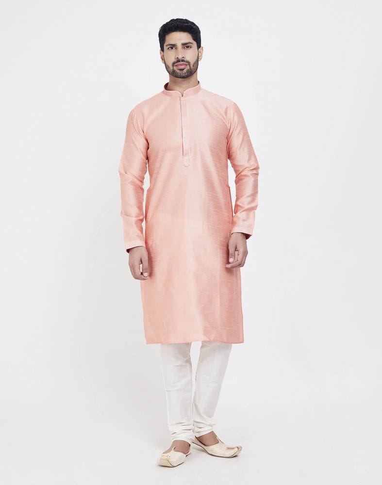 Peach Astonishing Self Brocade Kurta Pajama Set