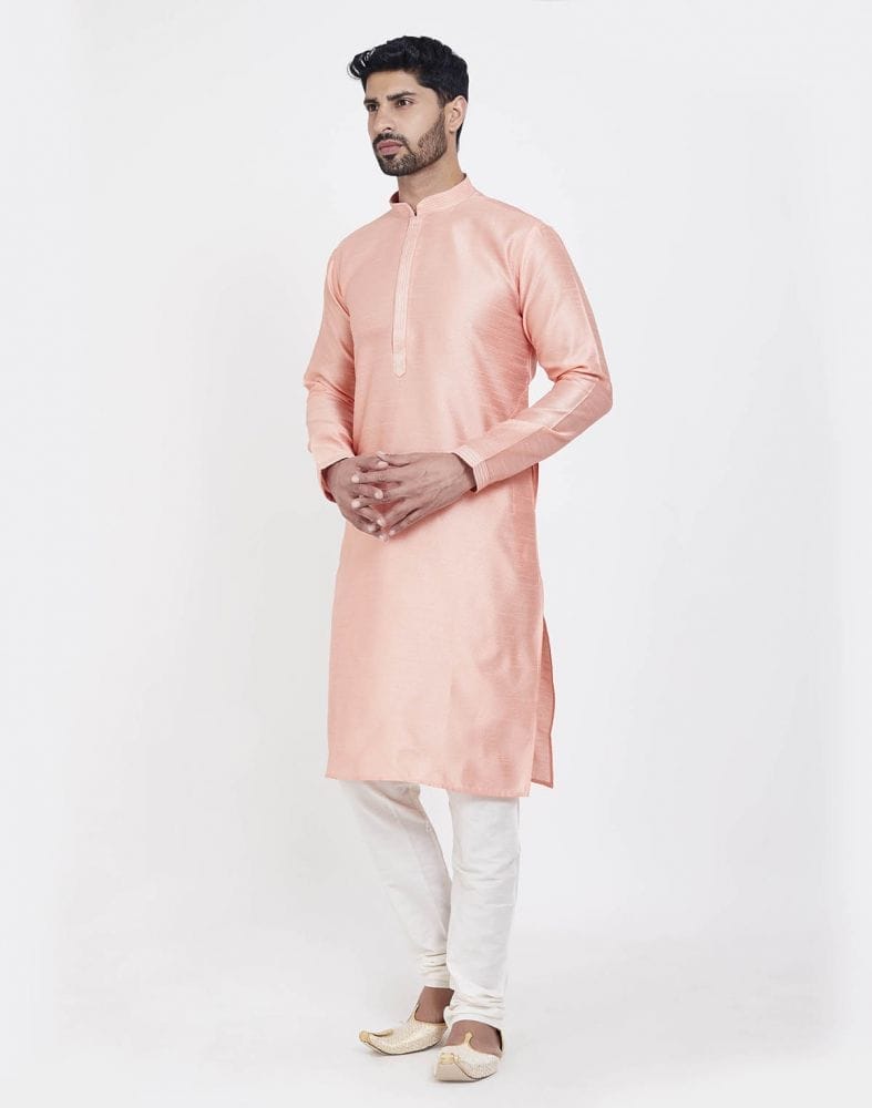 Peach Astonishing Self Brocade Kurta Pajama Set