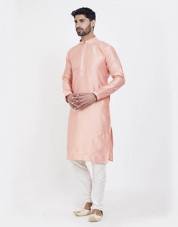 Collection of Peach Astonishing Self Brocade Kurta Pajama Set in a gallery layout