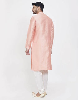 Collection of Peach Astonishing Self Brocade Kurta Pajama Set in a gallery layout