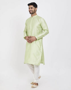 Collection of Pista Green Astonishing Self Brocade Kurta Pajama Set in a gallery layout