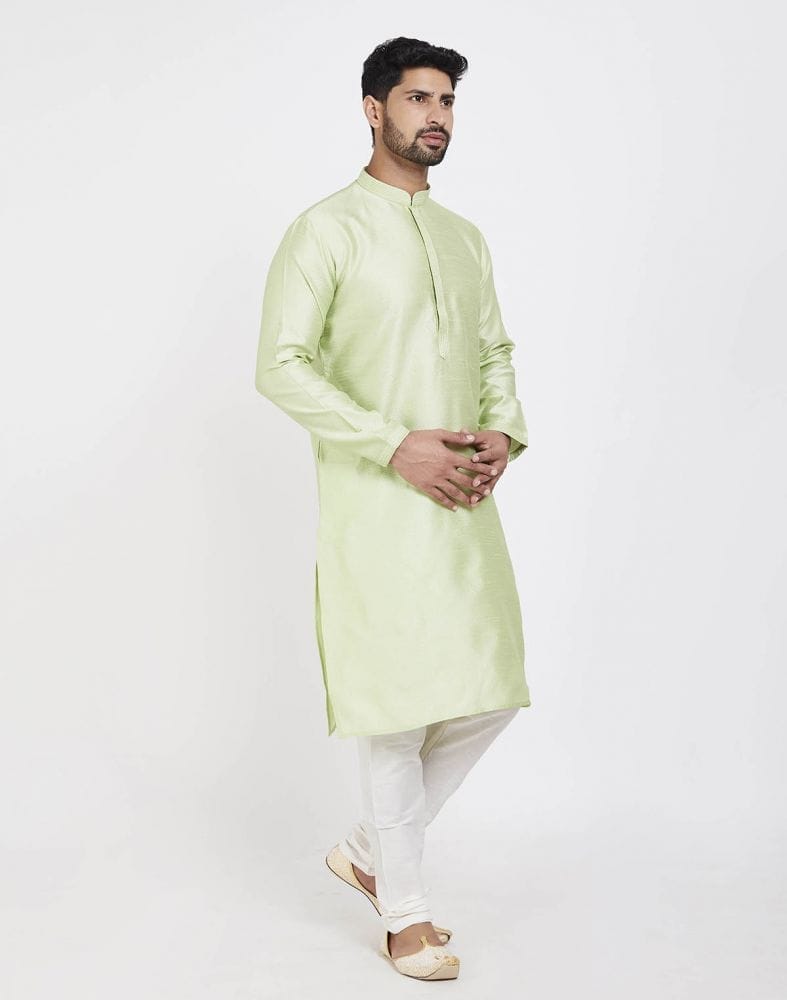 Collection of Pista Green Astonishing Self Brocade Kurta Pajama Set in a gallery layout