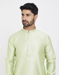 Collection of Pista Green Astonishing Self Brocade Kurta Pajama Set in a gallery layout