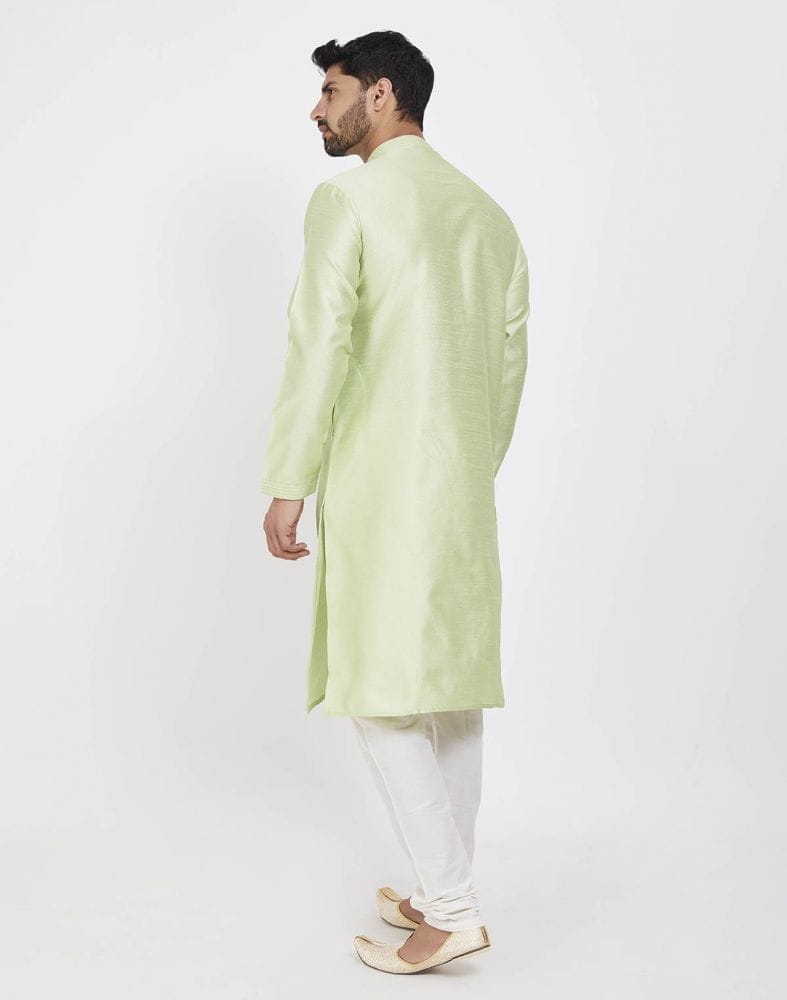 Collection of Pista Green Astonishing Self Brocade Kurta Pajama Set in a gallery layout