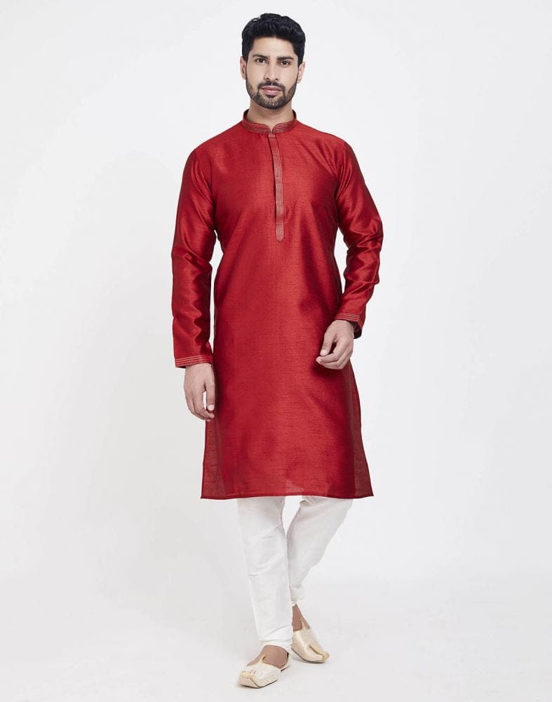 Red Astonishing Self Brocade Kurta Pajama Set