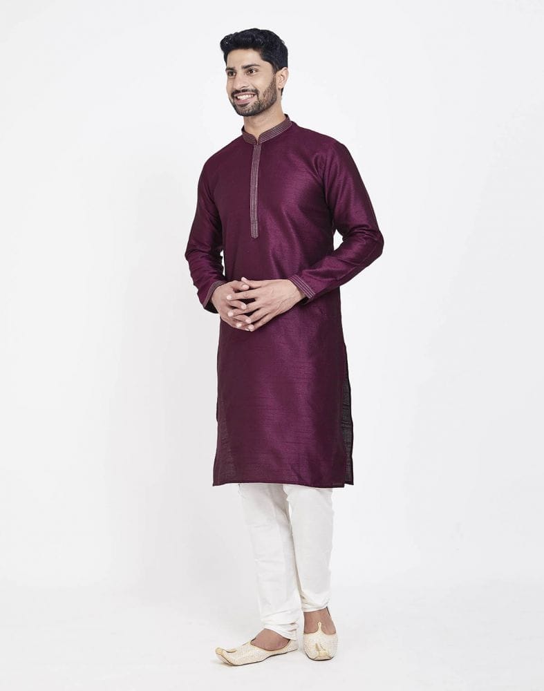 Wine Astonishing Self Brocade Kurta Pajama Set