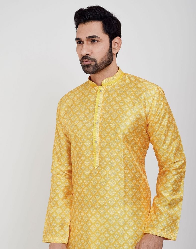 Yellow Jacquard Design Kurta Pajama Set