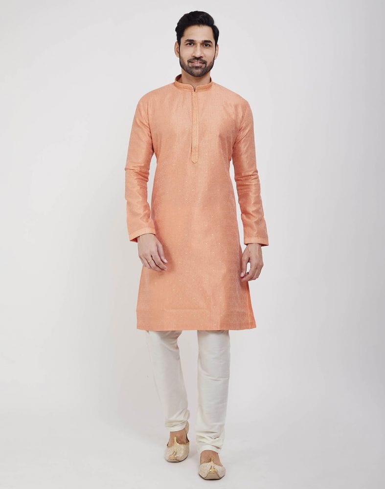 Orange Thread & Sequence Work Kurta Pajama Set