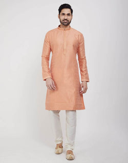 Collection of Orange Thread & Sequence Work Kurta Pajama Set in a gallery layout