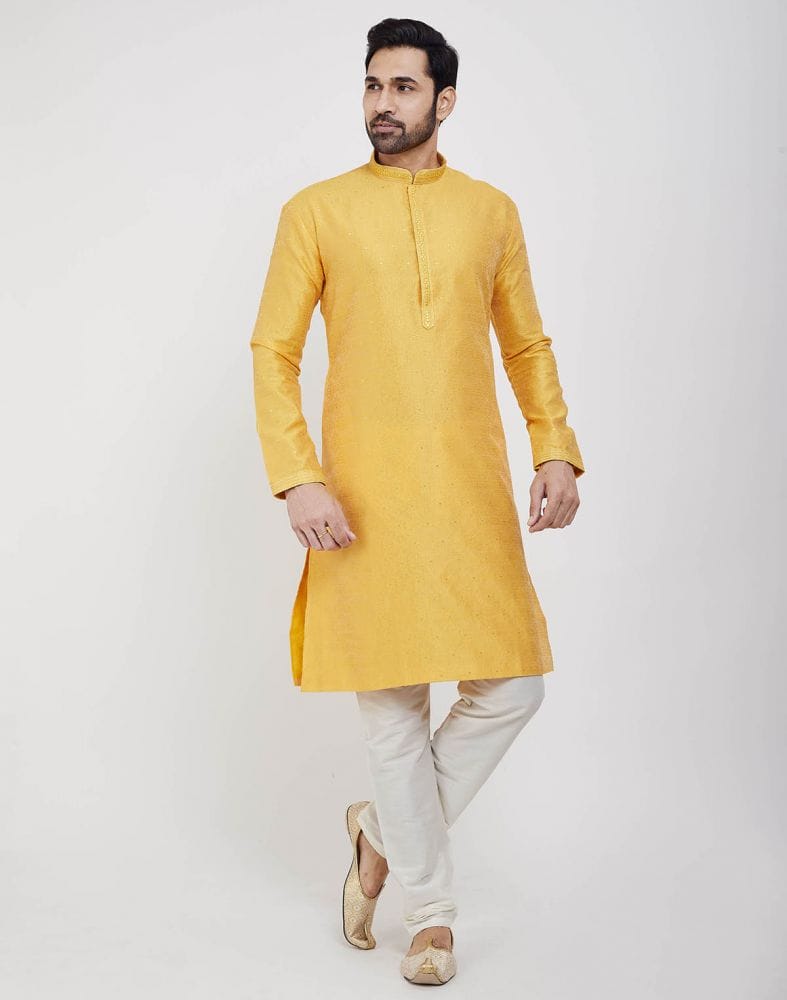 Yellow Thread & Sequence Work Kurta Pajama Set