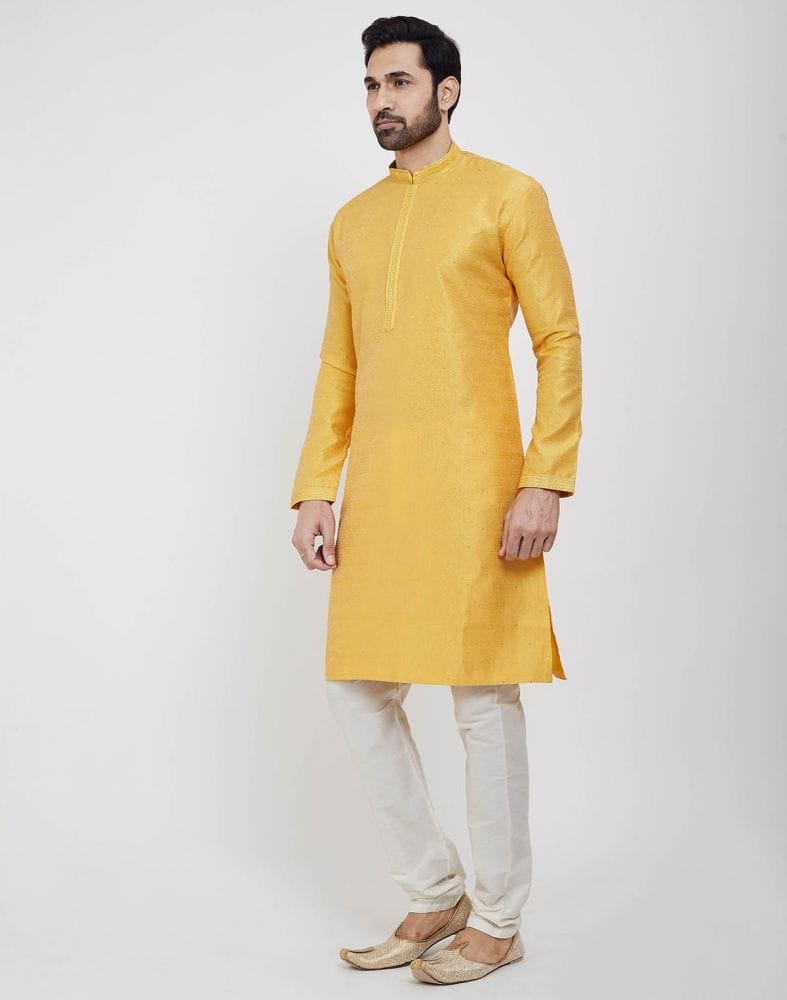 Yellow Thread & Sequence Work Kurta Pajama Set