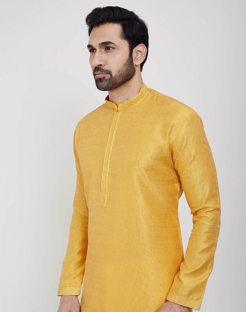 Yellow Thread & Sequence Work Kurta Pajama Set