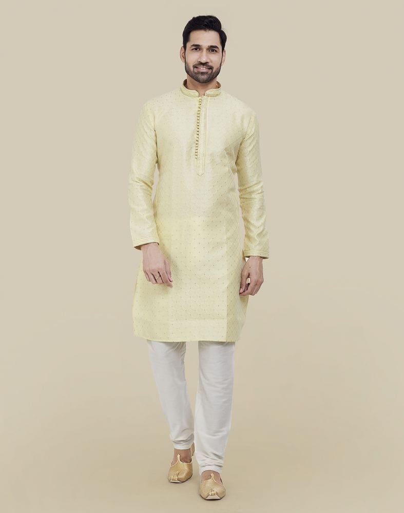 Lemon Self Brocade Jacquard Kurta Pajama Set