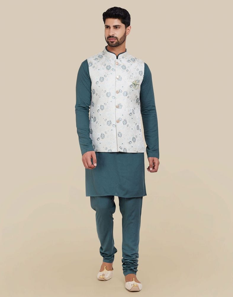 Dark Green Jacquard Self Design Kurta Set