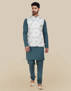 Collection of Dark Green Jacquard Self Design Kurta Set in a gallery layout