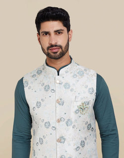 Collection of Dark Green Jacquard Self Design Kurta Set in a gallery layout