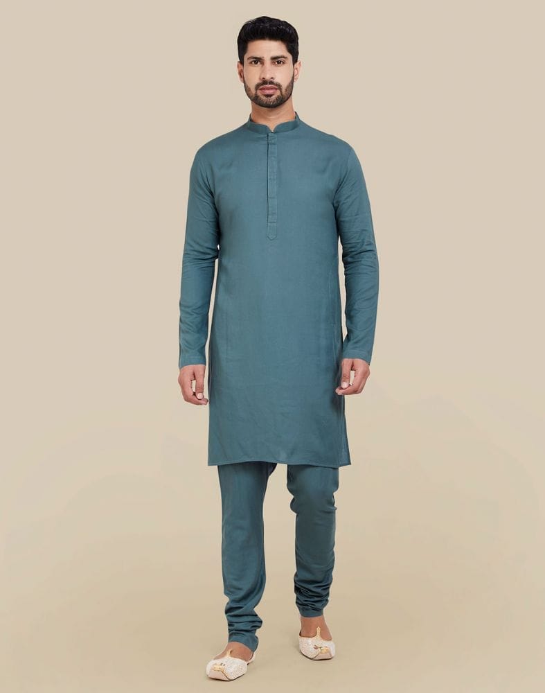 Dark Green Jacquard Self Design Kurta Set