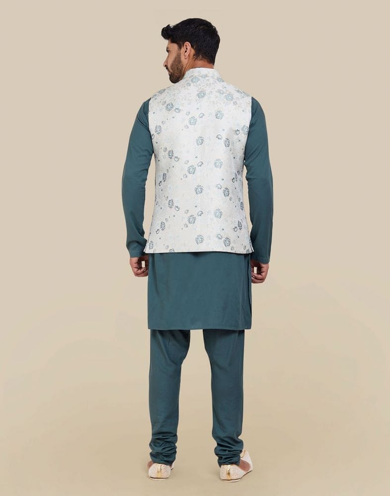 Dark Green Jacquard Self Design Kurta Set