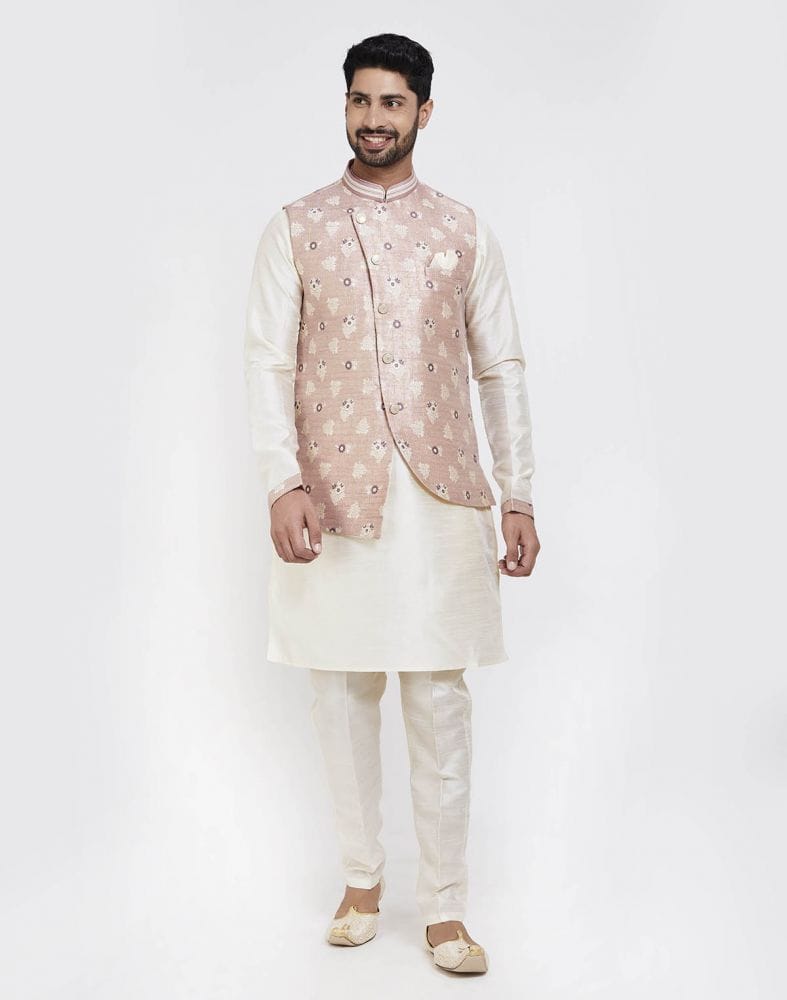 Pink Self Brocade Kurta Set