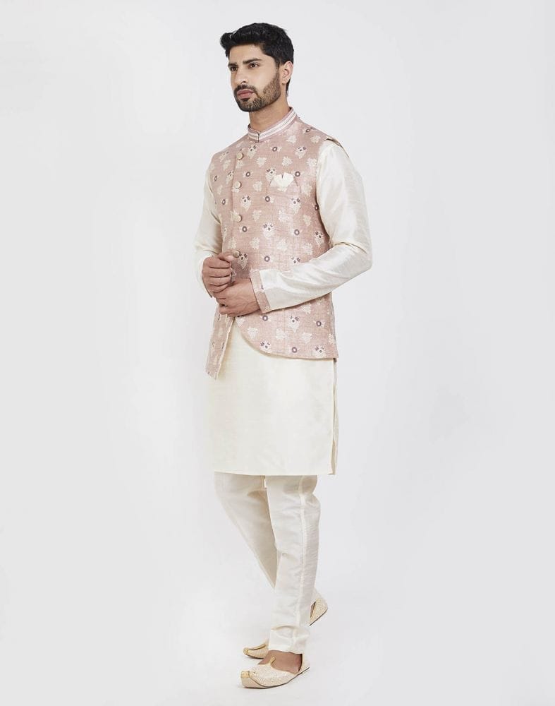 Pink Self Brocade Kurta Set