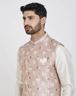 Collection of Pink Self Brocade Kurta Set in a gallery layout