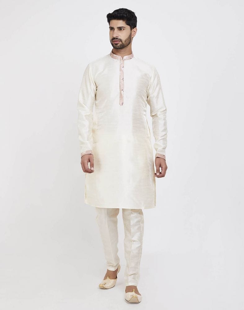 Pink Self Brocade Kurta Set