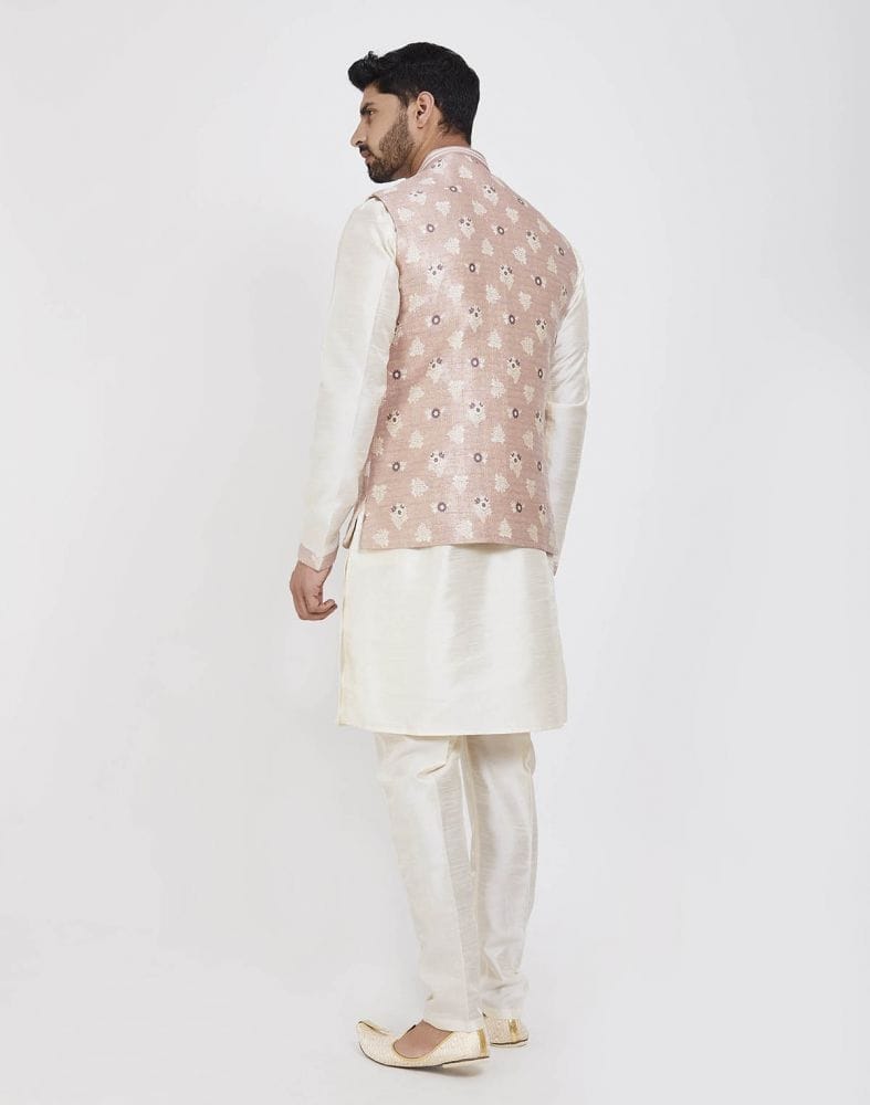 Collection of Pink Self Brocade Kurta Set in a gallery layout