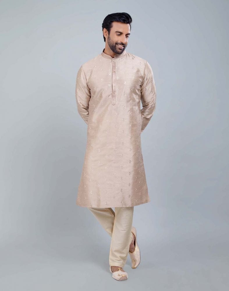 Collection of Raw Silk Simple and Comfort Embellished work Kurta Set in a gallery layout