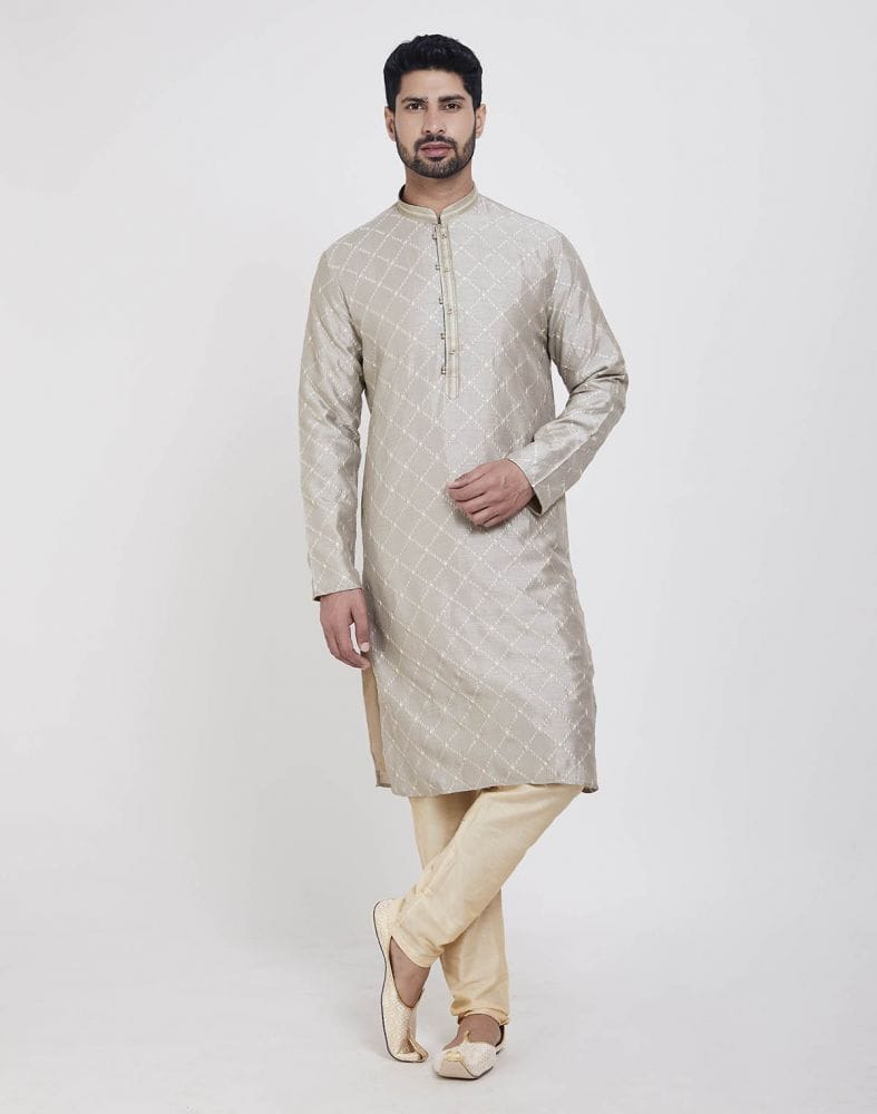 Grey Stylish Thread And Sequence Work Kurta Pajama Set