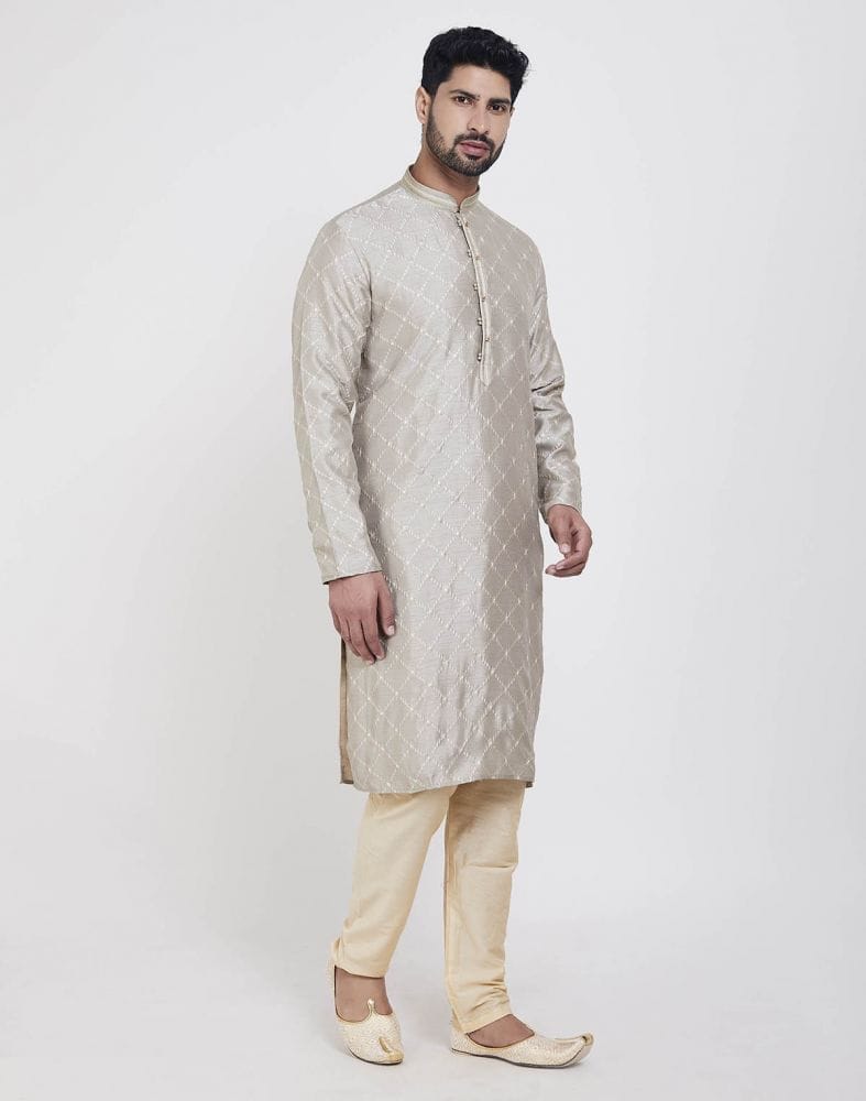 Grey Stylish Thread And Sequence Work Kurta Pajama Set