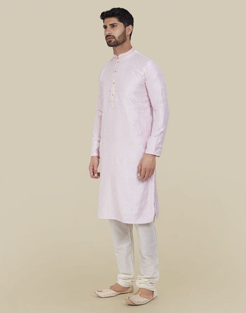 Light Pink Stylish Thread And Sequence Work Kurta Pajama Set