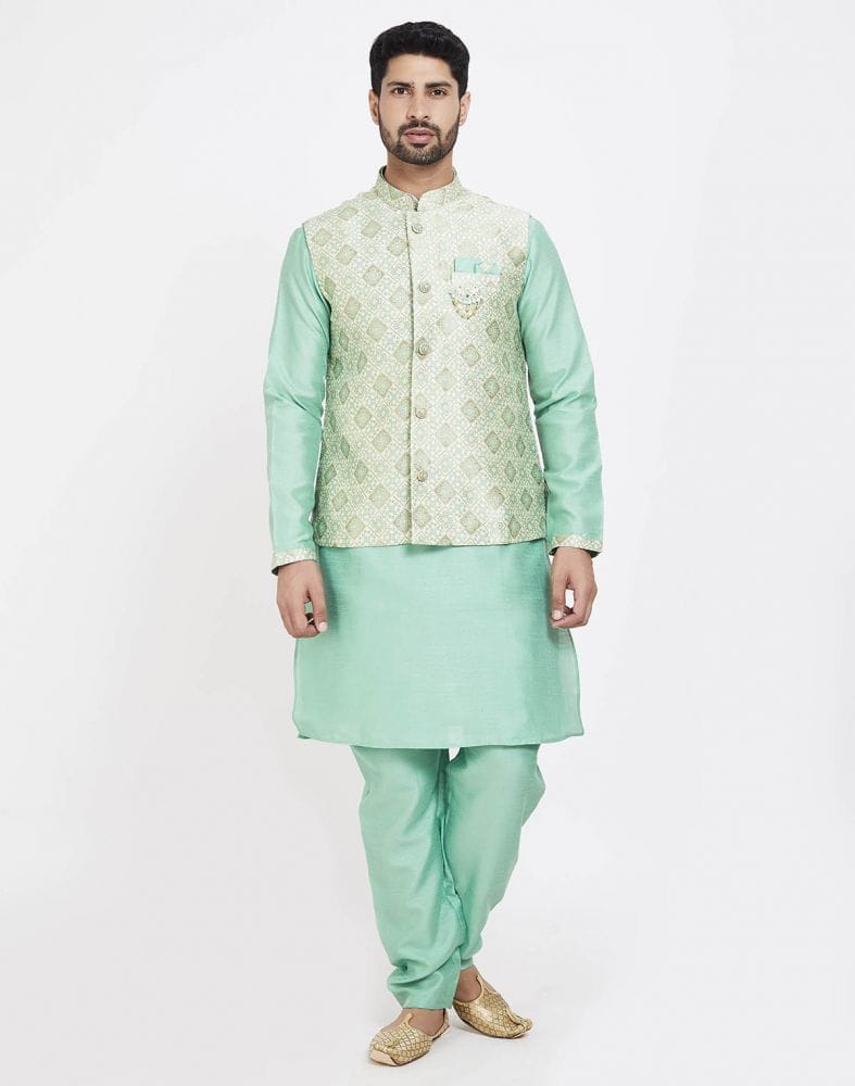 Light Green Self Highlighted Design Kurta Set