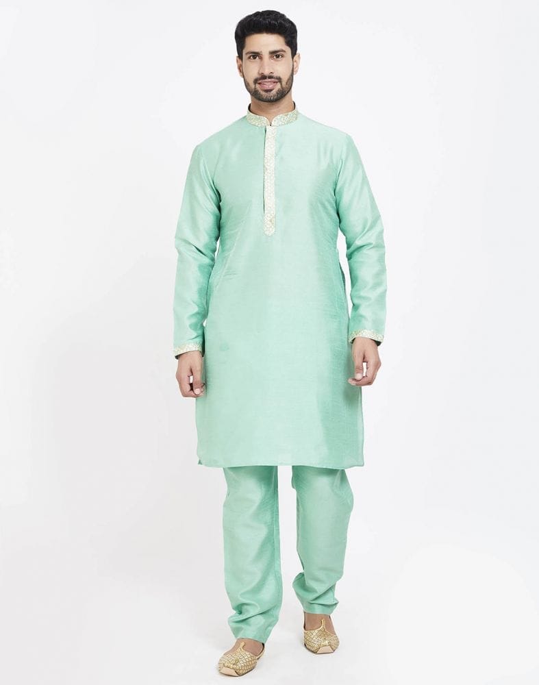 Light Green Self Highlighted Design Kurta Set