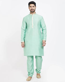 Collection of Light Green Self Highlighted Design Kurta Set in a gallery layout