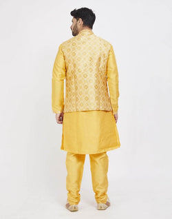 Collection of Yellow Self Highlighted Design Kurta Set in a gallery layout