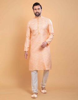 Collection of Georgette Peach Self Design Multicolor Combo Kurta Set in a gallery layout