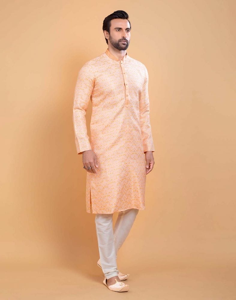 Collection of Georgette Peach Self Design Multicolor Combo Kurta Set in a gallery layout