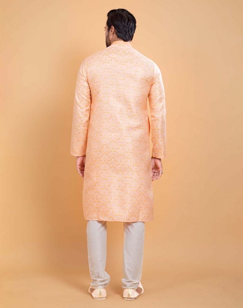 Collection of Georgette Peach Self Design Multicolor Combo Kurta Set in a gallery layout